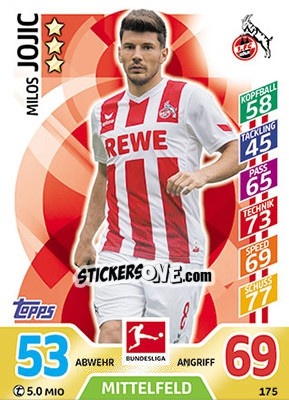 Sticker Milos Jojic - German Fussball Bundesliga 2017-2018. Match Attax - Topps