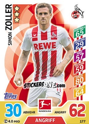 Sticker Simon Zoller - German Fussball Bundesliga 2017-2018. Match Attax - Topps