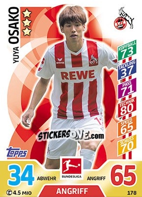 Sticker Yuya Osako - German Fussball Bundesliga 2017-2018. Match Attax - Topps