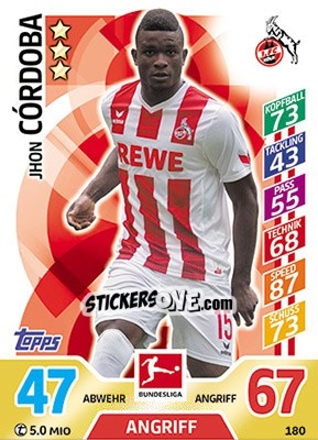 Cromo Jhon Córdoba - German Fussball Bundesliga 2017-2018. Match Attax - Topps