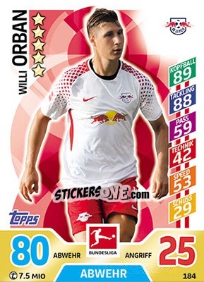 Sticker Willi Orban - German Fussball Bundesliga 2017-2018. Match Attax - Topps