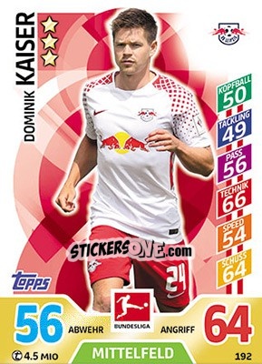 Sticker Dominik Kaiser - German Fussball Bundesliga 2017-2018. Match Attax - Topps