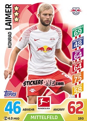 Sticker Konrad Laimer - German Fussball Bundesliga 2017-2018. Match Attax - Topps