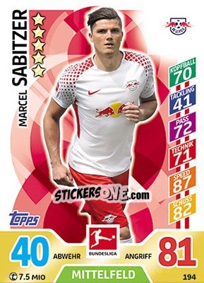 Sticker Marcel Sabitzer - German Fussball Bundesliga 2017-2018. Match Attax - Topps