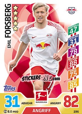 Sticker Emil Forsberg - German Fussball Bundesliga 2017-2018. Match Attax - Topps