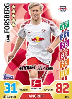 Cromo Emil Forsberg - German Fussball Bundesliga 2017-2018. Match Attax - Topps