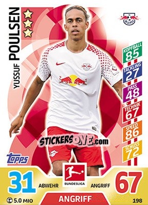 Sticker Yussuf Poulsen - German Fussball Bundesliga 2017-2018. Match Attax - Topps