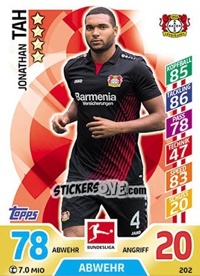 Cromo Jonathan Tah - German Fussball Bundesliga 2017-2018. Match Attax - Topps