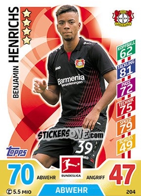 Figurina Benjamin Henrichs - German Fussball Bundesliga 2017-2018. Match Attax - Topps