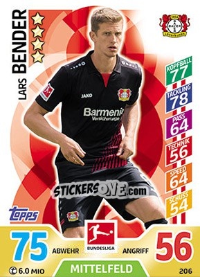 Sticker Lars Bender - German Fussball Bundesliga 2017-2018. Match Attax - Topps