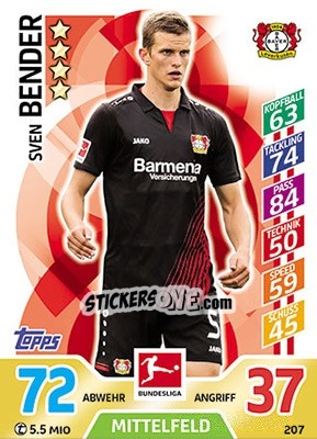 Sticker Sven Bender - German Fussball Bundesliga 2017-2018. Match Attax - Topps