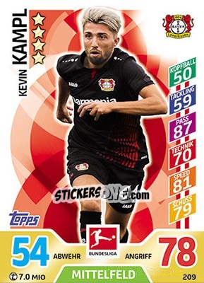 Sticker Kevin Kampl - German Fussball Bundesliga 2017-2018. Match Attax - Topps