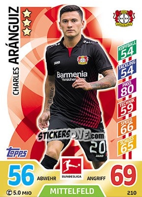 Cromo Charles Aránguiz - German Fussball Bundesliga 2017-2018. Match Attax - Topps