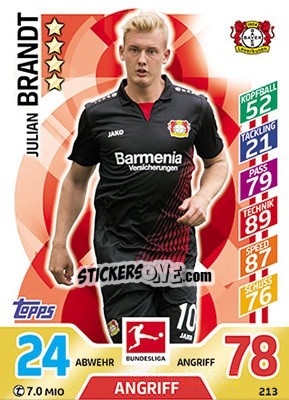 Cromo Julian Brandt - German Fussball Bundesliga 2017-2018. Match Attax - Topps