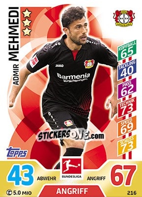 Sticker Admir Mehmedi - German Fussball Bundesliga 2017-2018. Match Attax - Topps