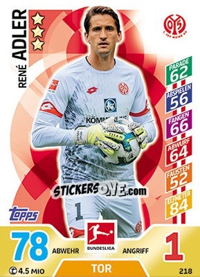 Sticker René Adler - German Fussball Bundesliga 2017-2018. Match Attax - Topps