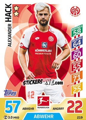 Sticker Alexander Hack - German Fussball Bundesliga 2017-2018. Match Attax - Topps