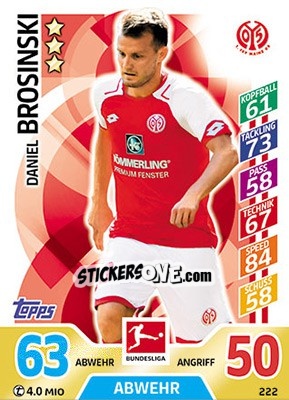 Sticker Daniel Brosinski - German Fussball Bundesliga 2017-2018. Match Attax - Topps