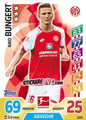 Sticker Niko Bungert - German Fussball Bundesliga 2017-2018. Match Attax - Topps