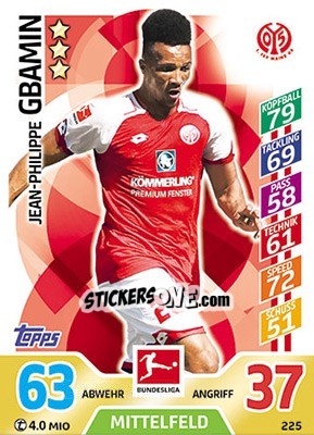 Sticker Jean-Philippe Gbamin - German Fussball Bundesliga 2017-2018. Match Attax - Topps