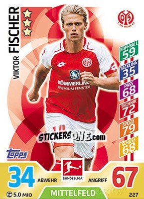 Sticker Viktor Fischer - German Fussball Bundesliga 2017-2018. Match Attax - Topps