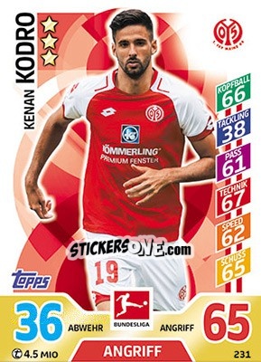 Sticker Kenan Kodro - German Fussball Bundesliga 2017-2018. Match Attax - Topps
