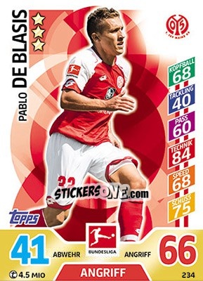 Sticker Pablo De Blasis - German Fussball Bundesliga 2017-2018. Match Attax - Topps