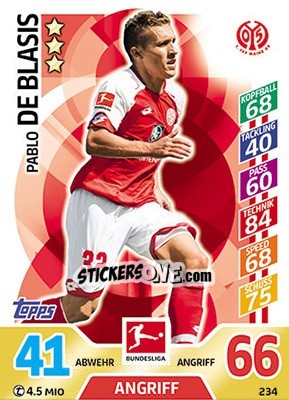 Figurina Pablo De Blasis - German Fussball Bundesliga 2017-2018. Match Attax - Topps