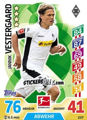Sticker Jannik Vestergaard - German Fussball Bundesliga 2017-2018. Match Attax - Topps