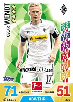 Sticker Oscar Wendt - German Fussball Bundesliga 2017-2018. Match Attax - Topps