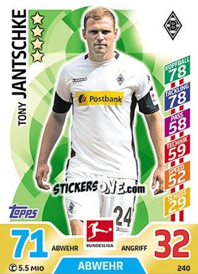Sticker Tony Jantschke - German Fussball Bundesliga 2017-2018. Match Attax - Topps