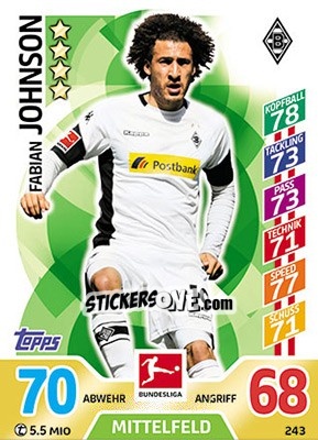 Sticker Fabian Johnson - German Fussball Bundesliga 2017-2018. Match Attax - Topps