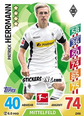 Sticker Patrick Herrmann - German Fussball Bundesliga 2017-2018. Match Attax - Topps
