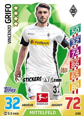 Sticker Vincenzo Grifo - German Fussball Bundesliga 2017-2018. Match Attax - Topps