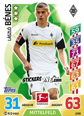 Sticker László Bénes - German Fussball Bundesliga 2017-2018. Match Attax - Topps