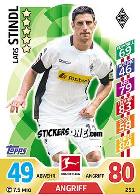 Sticker Lars Stindl - German Fussball Bundesliga 2017-2018. Match Attax - Topps
