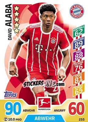 Sticker David Alaba - German Fussball Bundesliga 2017-2018. Match Attax - Topps