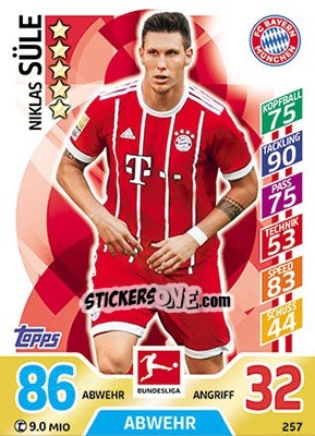 Sticker Niklas Süle - German Fussball Bundesliga 2017-2018. Match Attax - Topps