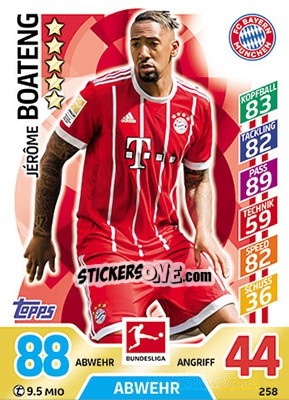 Sticker Jérôme Boateng - German Fussball Bundesliga 2017-2018. Match Attax - Topps