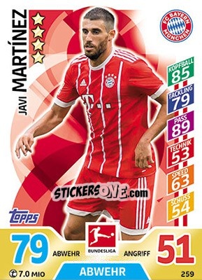 Sticker Javi Martínez - German Fussball Bundesliga 2017-2018. Match Attax - Topps