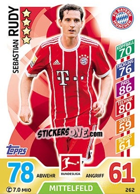 Sticker Sebastian Rudy - German Fussball Bundesliga 2017-2018. Match Attax - Topps