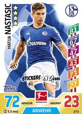 Sticker Matija Nastasic - German Fussball Bundesliga 2017-2018. Match Attax - Topps