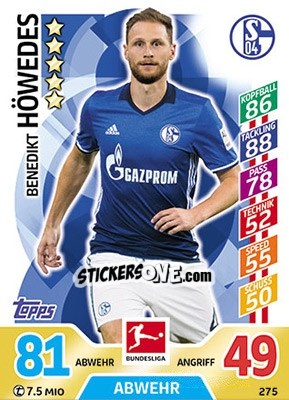 Sticker Benedikt Höwedes - German Fussball Bundesliga 2017-2018. Match Attax - Topps