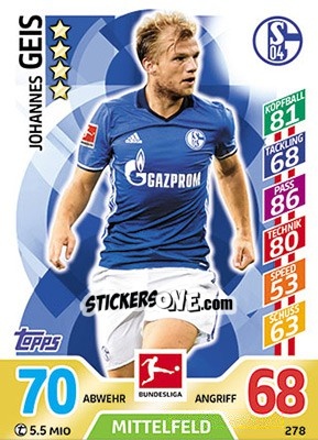 Sticker Johannes Geis - German Fussball Bundesliga 2017-2018. Match Attax - Topps