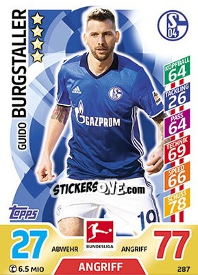 Cromo Guido Burgstaller - German Fussball Bundesliga 2017-2018. Match Attax - Topps