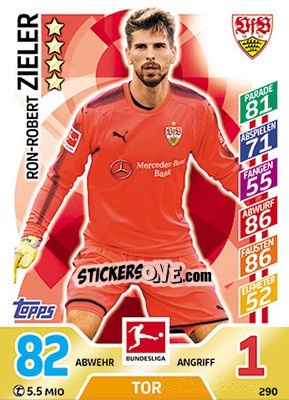 Sticker Ron-Robert Zieler - German Fussball Bundesliga 2017-2018. Match Attax - Topps