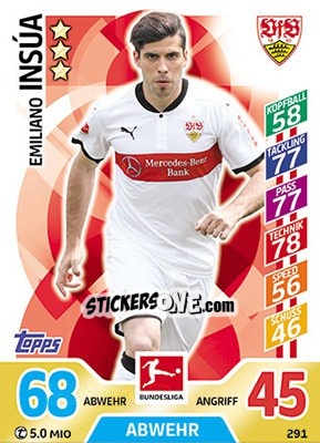Sticker Emiliano Insúa - German Fussball Bundesliga 2017-2018. Match Attax - Topps