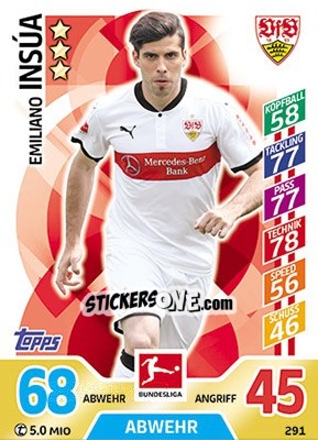 Figurina Emiliano Insúa - German Fussball Bundesliga 2017-2018. Match Attax - Topps