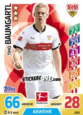 Sticker Timo Baumgartl - German Fussball Bundesliga 2017-2018. Match Attax - Topps