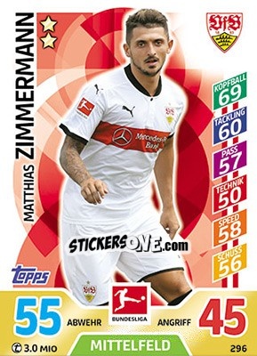 Sticker Matthias Zimmermann - German Fussball Bundesliga 2017-2018. Match Attax - Topps